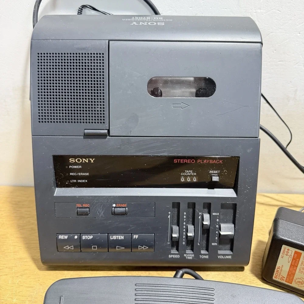 Sony BM-870ST MicroCassette Transcriber Recorder Foot Pedal FS-85 Japan Tested